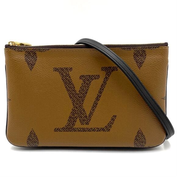 Louis Vuitton Pochette Double Zip Monogram Giant Shoulder Bag Clutch Brown - Picture 1 of 8